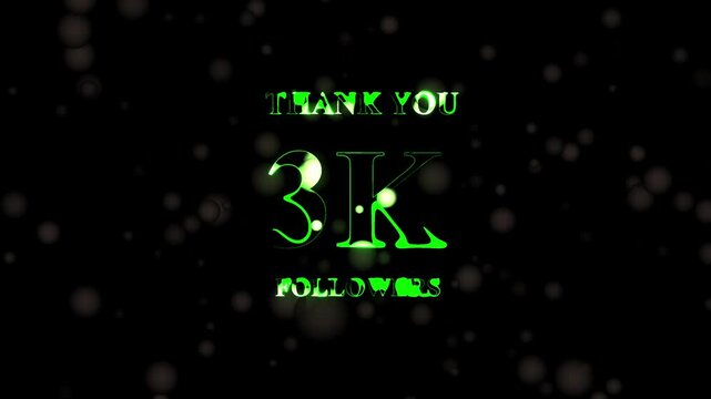 Thank you 3K followers. 3,000 followers realistic neon sign on the brick wall animation. confetti party effects, social media milestone motion graphics animation.
