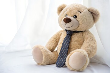 Plush bear wearing a patterned tie teddy bear plush toy