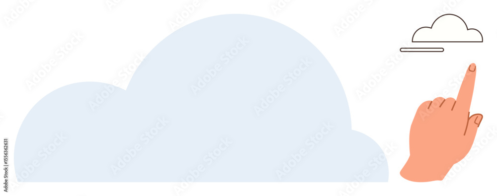 Poster hand pointing at a small cloud symbol hovering above a larger cloud. ideal for technology, cloud com