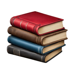 Stack of four colorful old books isolated on transparent background