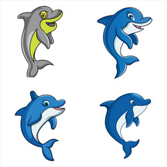 Fototapeta premium Delightful Dolphin Collection Whimsical Aquatic Creatures in Playful Poses Marine Mammal Charm Underwater Wonders
