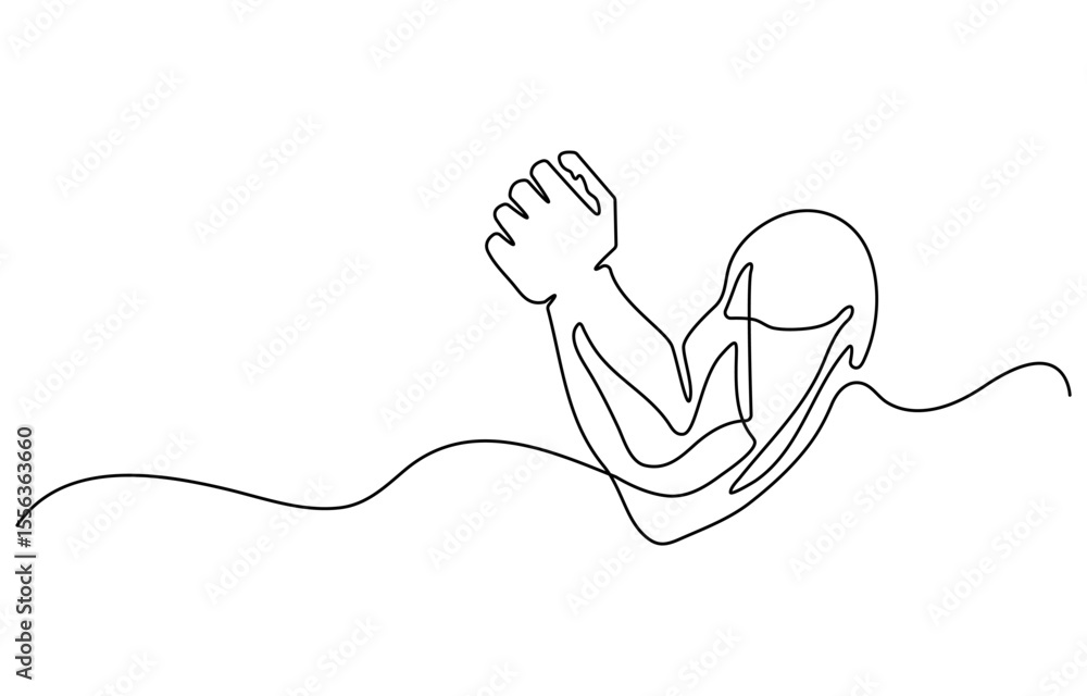 Poster arm shows bicep fist. man's hand shows a fist on the biceps in line style. shows bicep continuous on