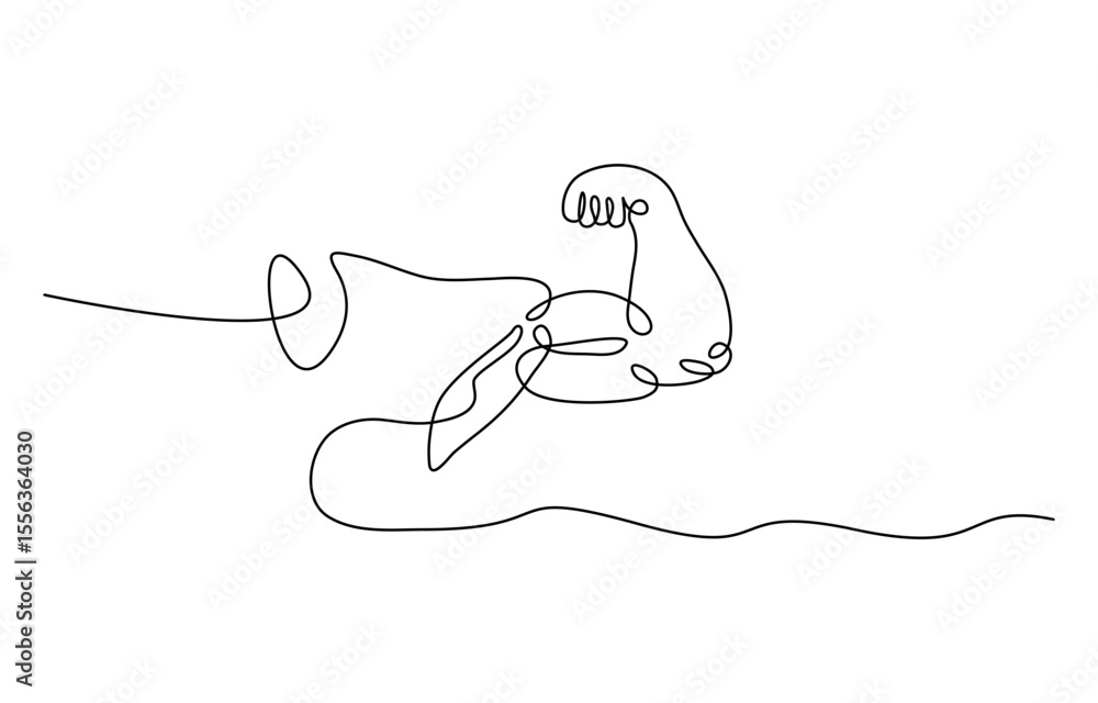 Poster arm shows bicep fist. man's hand shows a fist on the biceps in line style. shows bicep continuous on