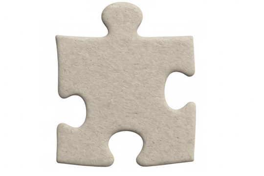 Recycled cardboard jigsaw puzzle piece, close-up view highlighting unity, connectivity, and problem-solving strategy on transparent surface