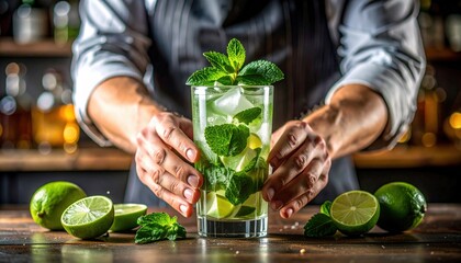 Bartender Preparing A Mojito Cocktail
