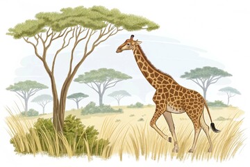 Giraffe animal safari illustration vector africa african wildlife zoo wild nature art ca on white background
