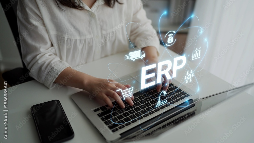 Aufkleber erp platform visual showing centralized system for enterprise resource planning, improving integrati