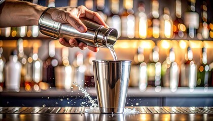 Bartender Pouring Cocktail From Shaker