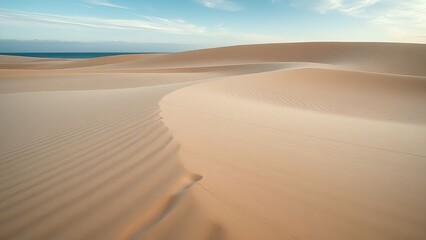 Sunset paints the vast desert landscape of sand dunes under a clear sky