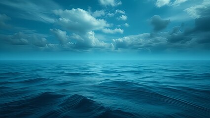 Fototapeta premium Blue sky and clouds reflect on the summer sea horizon