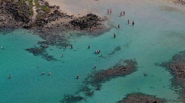 Aerial view of Lichadonisia which is island popular with boat trippers. the Greek Bahamas, in North Evia, Greece