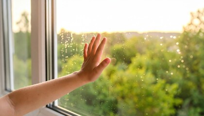 Hand Reaches Through Window at Sunset