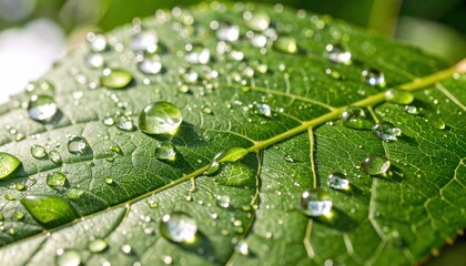 Close Up Of Water Droplets On Green Leaf