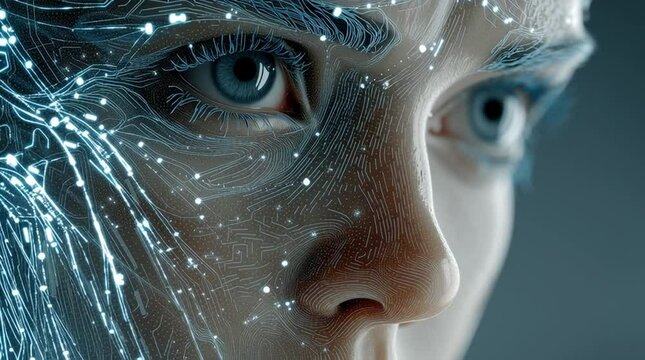 Portrait Futuriste d&rsquo;IA avec Circuits Lumineux et Esth&eacute;tique Cybern&eacute;tique