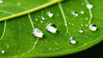 Close Up Water Drops On Green Leaf