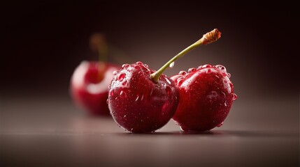 Cherry Hyper-realistic close-up of a fresh with a