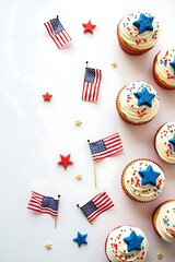 Obraz premium Festive american flag cupcakes with stars and sprinkles for patriotic celebrations