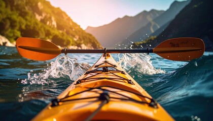 Kayaking On Scenic Mountain Lake