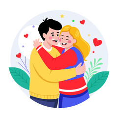 A flat style illustration showing a couple hugging