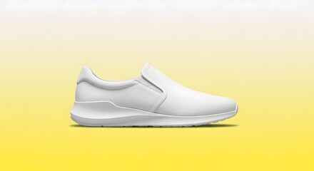 White Slip-on Sneaker on Yellow Background for Casual and Fashion Footwear