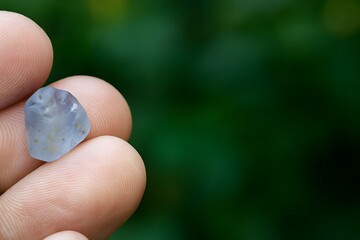 Close-up of a rough blue sapphire gemstone