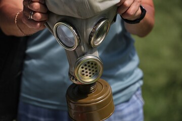 man with gas mask