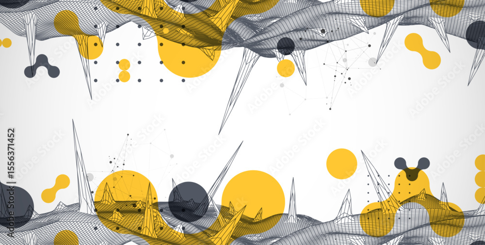 Aufkleber Wireframe science background with plexus effect. Futuristic vector illustration.
