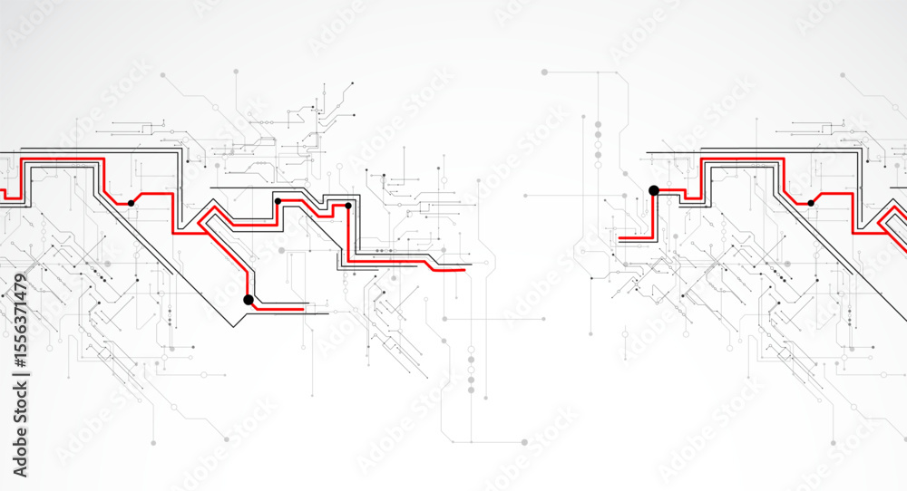 Aufkleber Digital circuit visualization vector background. Pattern with interconnected lines, nodes.