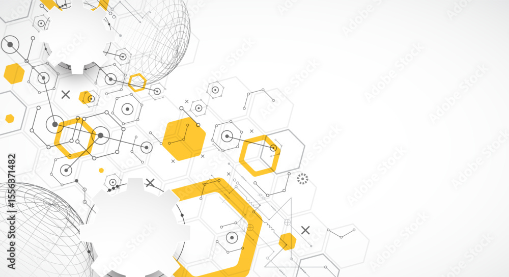 Aufkleber Science and technology background using hexagon and sphere shapes. Vector.