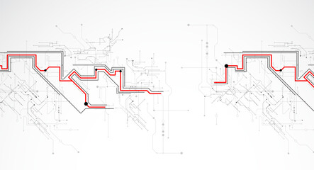 Digital circuit visualization vector background. Pattern with interconnected lines, nodes.