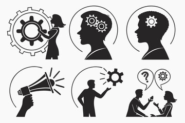 soft skills icon set sihouette black vector bundle