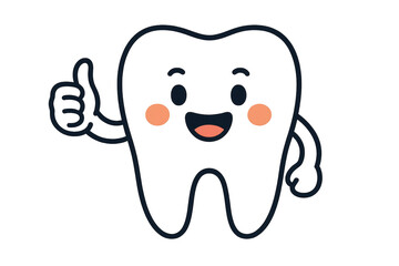 Happy tooth giving thumbs up for good hygiene. Transparent