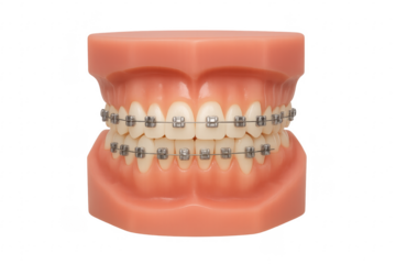 Orthodontic braces model showing healthy teeth and gums. Transparent