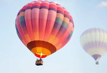 Fototapeta premium Whimsical hot air balloon, pastel colors, minimalist sky, gentle flight, vibrant, balloon