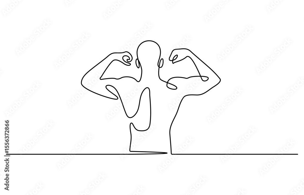 Poster arm shows bicep fist. man's hand shows a fist on the biceps in line style. shows bicep continuous on