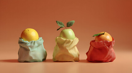 Fruit in reusable fabric bag
