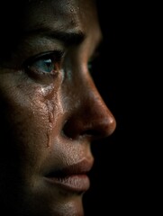 Obraz premium Tears Rolling Down Face in Dramatic Lighting