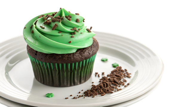 St patrick's day cupcake with green frosting and chocolate sprinkles dessert sweet treat holiday food 100 isolated on transparent background