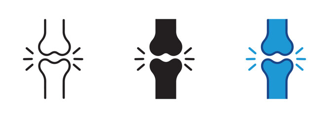 Arthritis knee joint pain icon  in outline and flat style , vector illustration