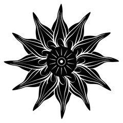 Stylized Black Star Flower Mandala Silhouette Vector