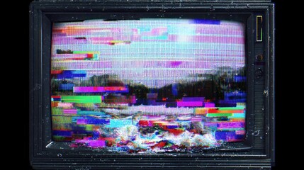 Develop a title card filled with static and glitch effects, mimicking the imperfections of old VHS recordings