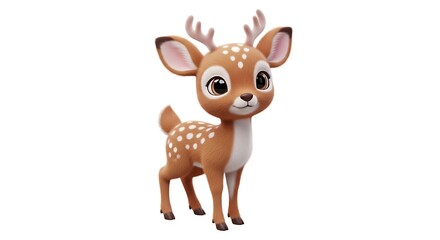Cute cartoon deer with spotted fur, standing against a white background.