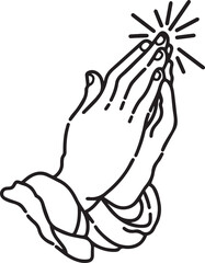 Praying Hands Line Art Vector Illustration – Faith, Prayer, and Spirituality Symbol.
Black and white minimalistic line art of two hands in a prayer gesture with light rays. Symbolic of faith, peace, s
