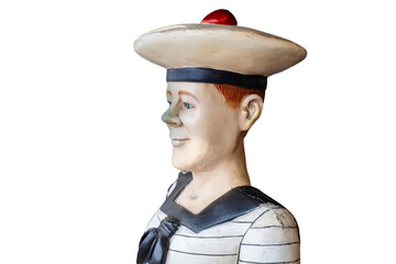 tête de marin en bois, figurine représentant un marin  détourée