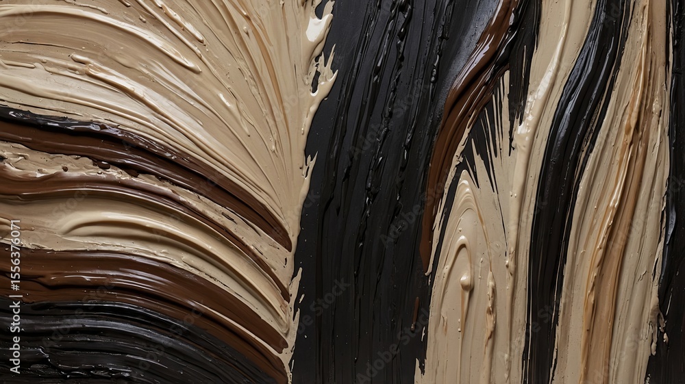 Poster Artistic Texture Created With Layers of Brown and Black Paint on Canvas Showcasing Dynamic Strokes and Depth Created by a Talented Artist in a Studio Environment