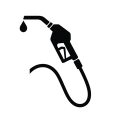 A simple black and white silhouette illustration of a gas pump nozzle against a white background