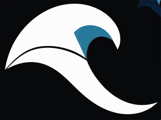 A stylized white wave with a teal accent curves dynamically against a black background, suggesting motion and fluidity.