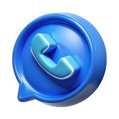 3d blue phone icon inside a speech bubble isolated on transparent background