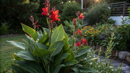Canna indica is a red-growing plant in the Cannaceae family found in the garden.leaves, plants, tree, food, blossom, summer, bush, bloom, color, beauty, vegetable, fruit, gardening, 