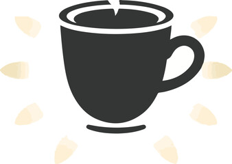 A dark grey teacup or coffee mug icon, with a subtle light beige border creating a halo effect, on a white background.